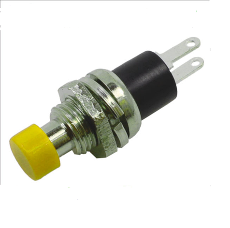 Кнопка мала PBS-10B-2 без фіксації OFF-(ON) TCOM, 2pin, 1А, 250V, жовта, фото 1
