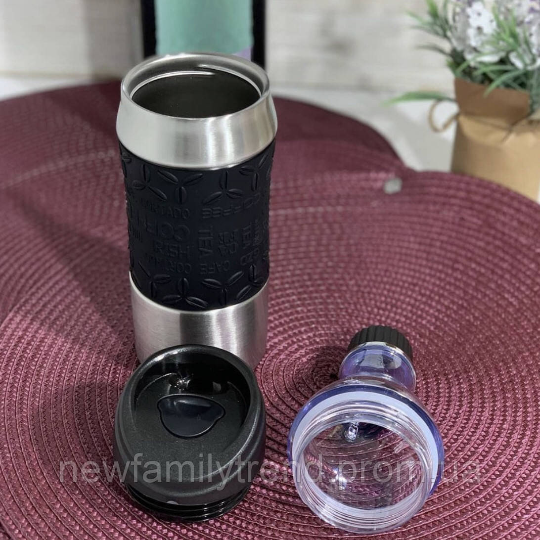 Термокухоль-пляшка 2в1 з неіржавкої сталі 380 мл Edenberg EB-634 Термос-пляшка для чаю та кави Термо чашка, фото 1