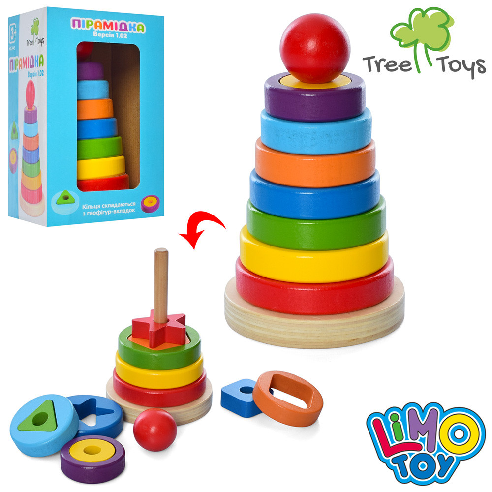 Купить Деревянная игрушка Пирамидка, кольца 7шт, MD2443, цена 233 грн ...