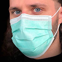 Одноразовые медицинские маски ментоловые трехслойные (3х-слойные) с зажимом и мельтблауном. Мед маски