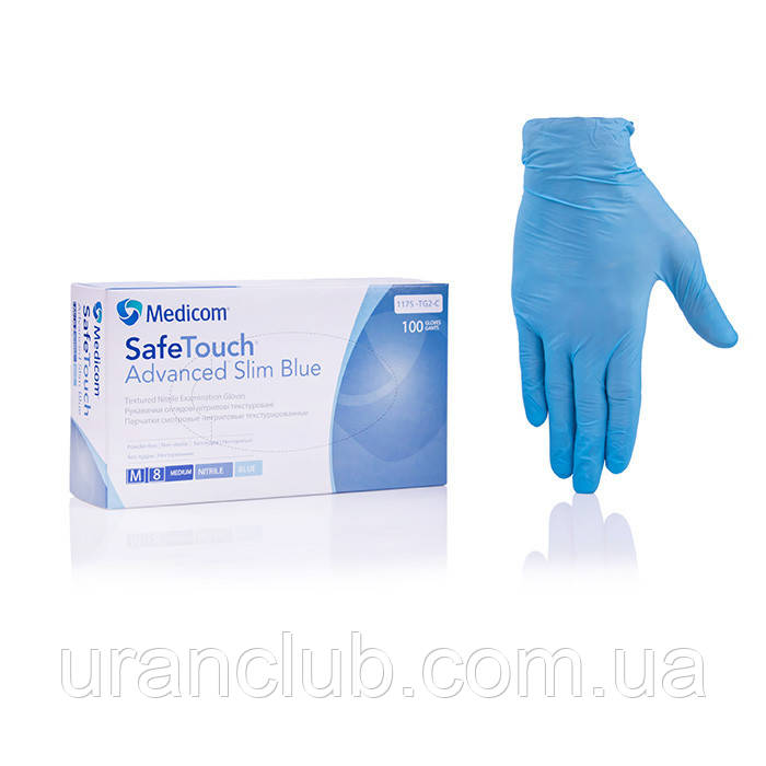 Рукавички без пудри нітрилові Medicom SafeTouch 100 шт/уп.(блакитні,3,5 г) розмір М