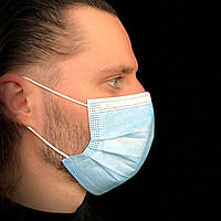 Одноразовые медицинские маски трехслойные (3х-слойные) с зажимом и мельтблауном. Мед маски