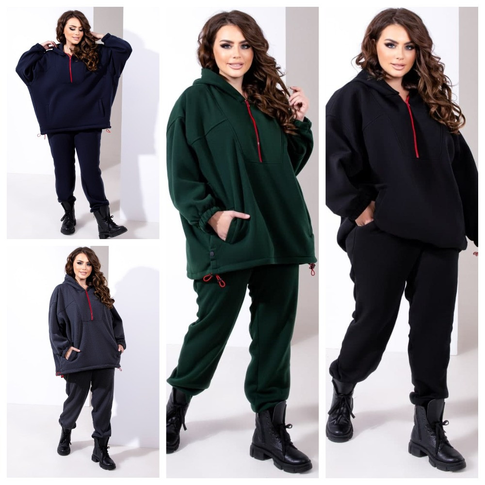Женский Зимний Спортивный Костюм Свободный Худи и Штаны Больших ...