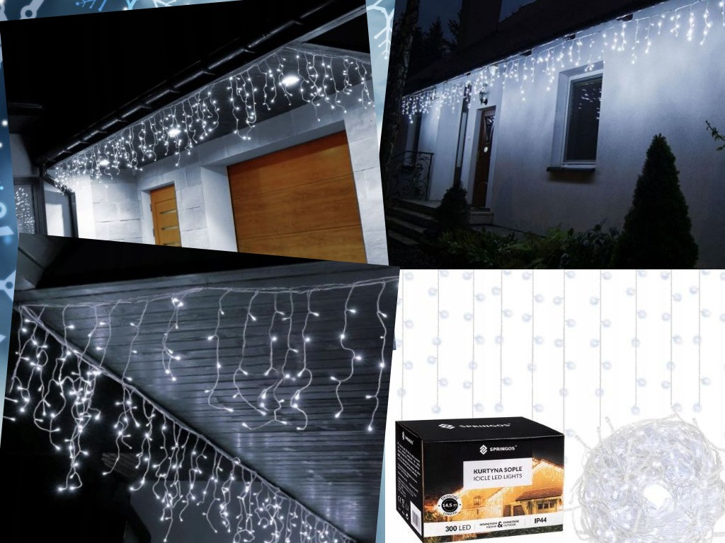 Гірлянда бахрома вулична зовнішня Springos 12 м 300 LED холодний білий