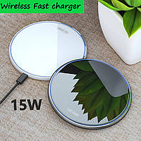 Быстрая беспроводная зарядка 15W Type C для телефона Wireless Fast charge настольное зарядное устройство QC Белый