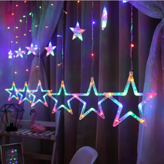 Гірлянди LED штора новорічні світлодіодні зірки різнобарвна 3M*80CM*50CM STAR CURTAIN 100