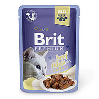 Влажный корм для кошек Brit Premium Cat Beef Fillets Jelly 85 г, с филе говядины в желе