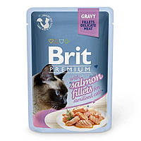 Вологий корм для кішок Brit Premium Cat Salmon Fillets Gravy pouch 85 г, з філе лосося в соусі