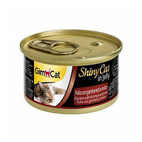 Влажный корм для кошек GimCat Shiny Cat in Jelly 70 г, с курицей, креветками и солодом