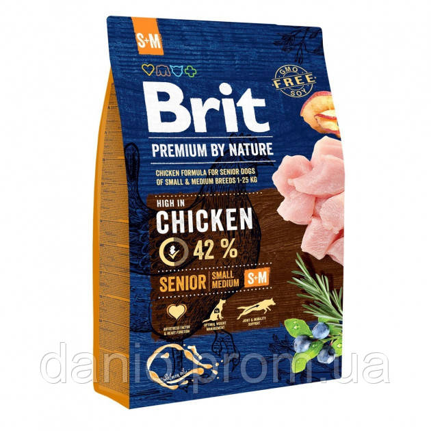 Brit (Чехія) Сухий корм Brit Premium Senior S+M 3 kg (для літніх собак дрібних і середніх порід)