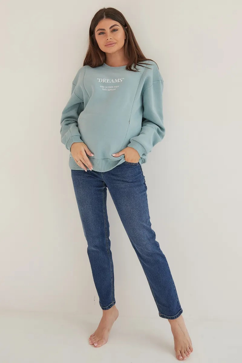 Зручні джинси mom's для вагітних сині з високим трикотажним бандажиком на животик, 4088495-СН