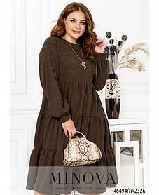Повсякденне коричнева сукня розкльошені з вельвету з прикрасою, великих розмірів від 46 до 68
