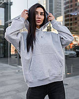 Женская толстовка утепленная Staff basic gray melange oversize fleece серый меланж ALN0107