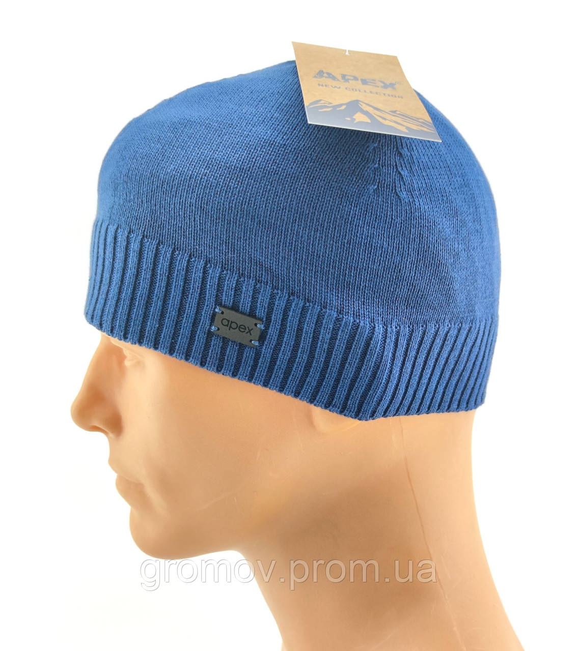 Шапка чоловіча Apex 56-61 розмір в'язана тонкі чоловічий головний убір синій (IШБ110), фото 1