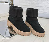Жіночі чорні замшеві черевики з панчохом-дов'язом на тракторній підошві SANDRA, фото 4