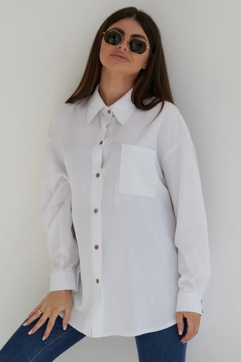 Біла бавовняна сорочка блуза для вагітних і годуючих вільного крою, 3101755-Б