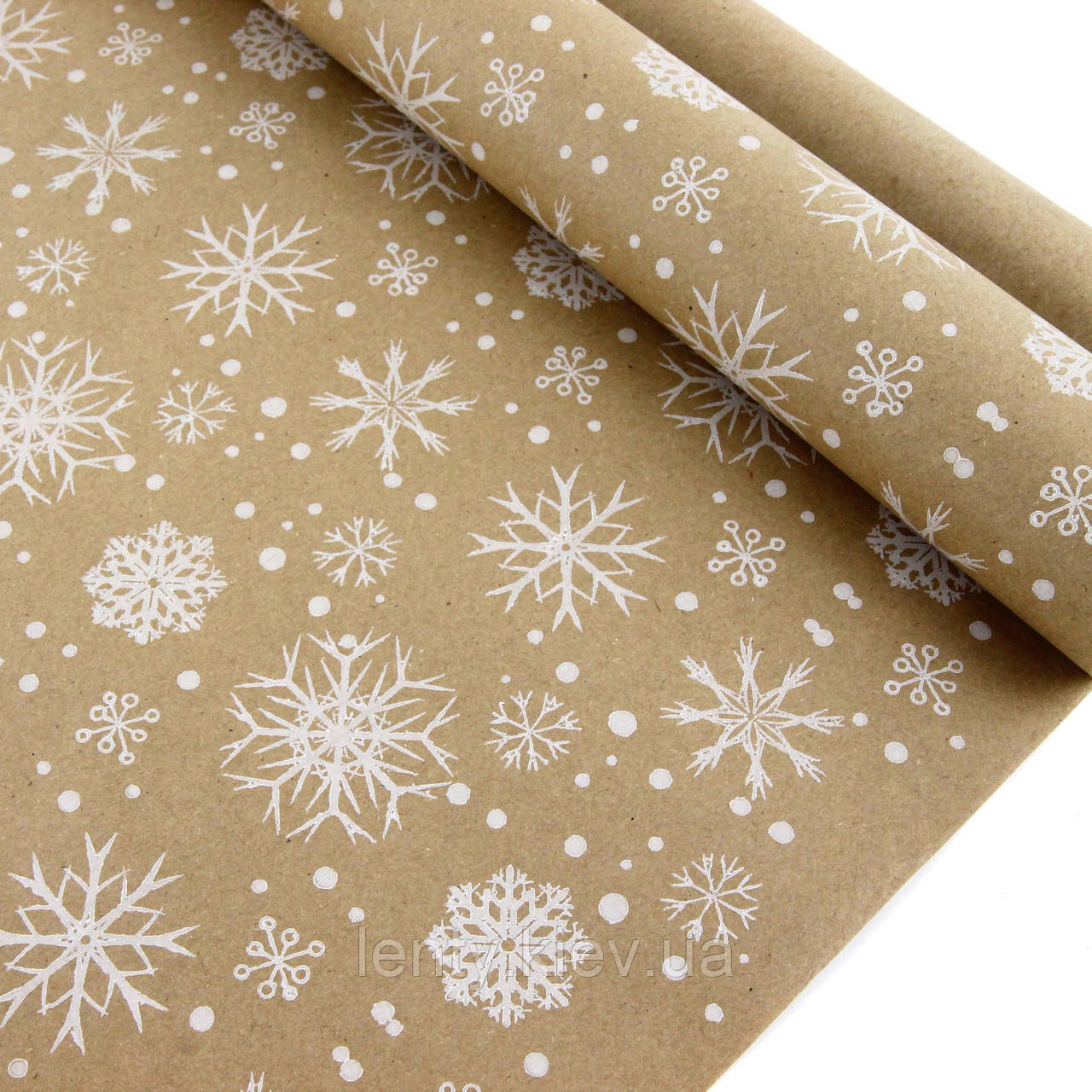 Новорічний пакувальний папір "Крафт із білим принтом сніжинки" 70х100