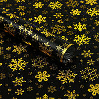 Новорічна пакувальний папір "Чорна з золотим принтом сніжинки" 70х50