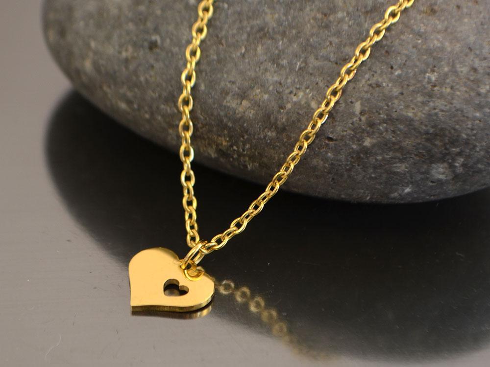 Серце — кулон на ланцюжку, хірургічна сталь золото, фото 1