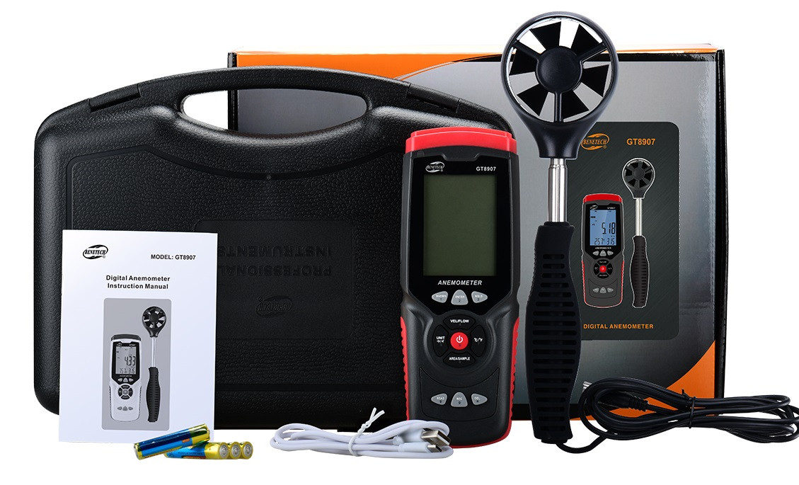 GT8907 анемометр Benetech, (телескопічна крильчатка) швидкість: 0-45 м/с, об'ємна витрата, температура,, фото 1