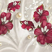 Фотообои плотная бумага Рубиновые цветы 16 листов 196 см х 278 см (735001)