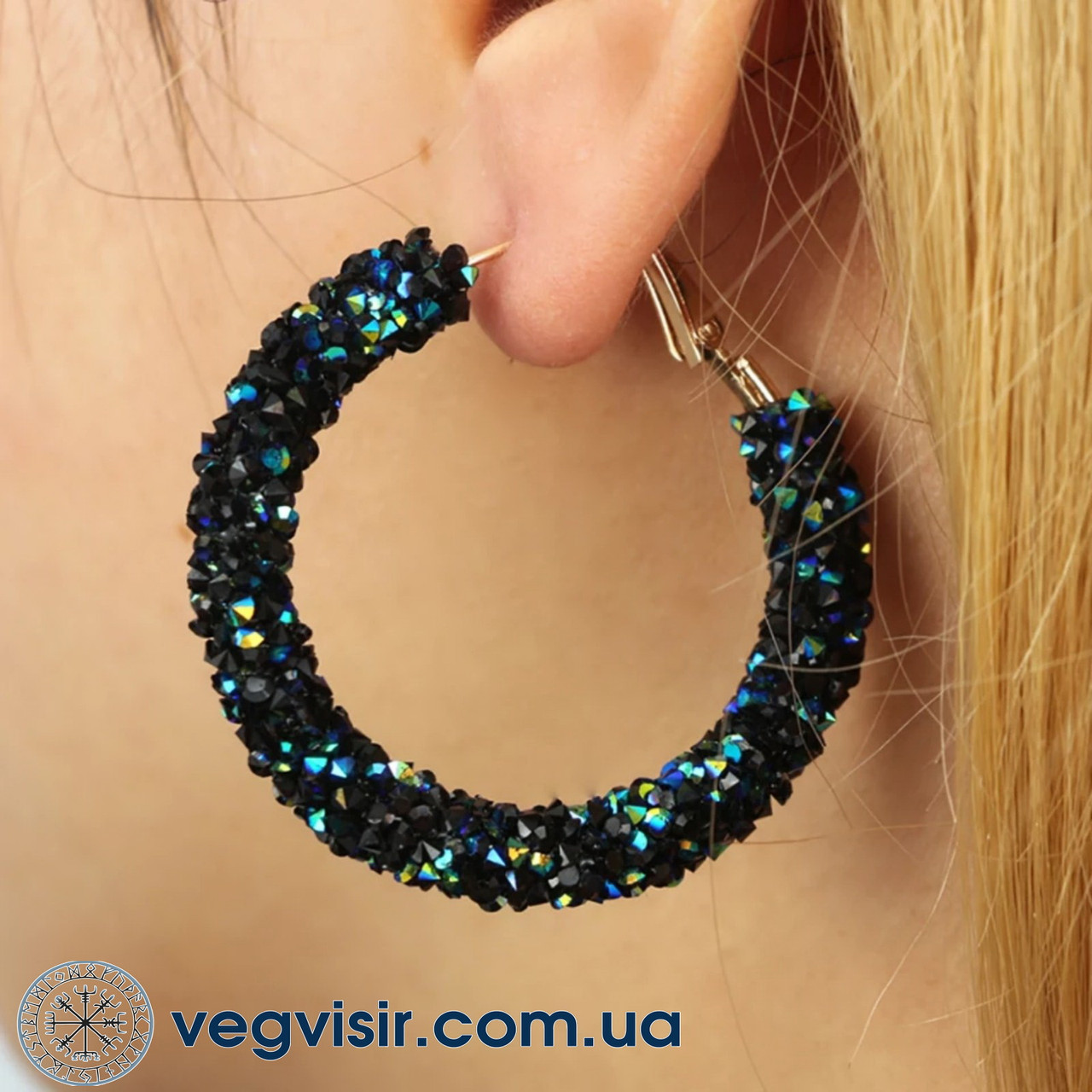 Сережки сережки Кола кільця сині Blue каміння кристали стильні вечірні
