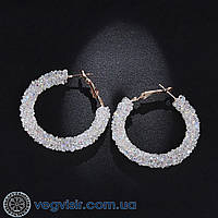 Серьги сережки Круги кольца белые камни кристаллы стильные вечерние