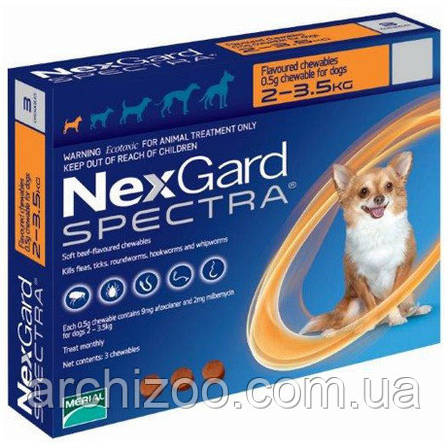 Таблетки NexGard Spectra від бліх та кліщів для собак, 2-3.5 кг (1 упаковка), фото 2