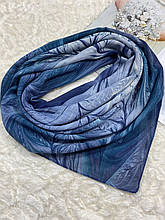 Жіноча кашемірова бірюзово-синя хустка на голову без бахроми 95х95 см (кв.10)