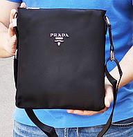 Мужская сумка "ПРАДА" черная на плечевом ремне, стильная мужская планшетка "ПРАДА", сумка мужская спорт