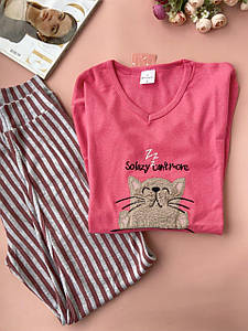 S/M/L/XL Жіночий піжамний комплект для дому та сну кофта з довгим рукавом і штани в смужку з манжетами