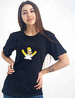 Футболка женская черная Симпсоны, футболка Гомер Сипсон , футболка хлопковая черная Simpsons