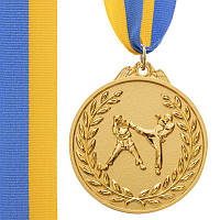 Медаль спортивная с лентой двухцветная "Единоборства" C-4853 d-6,5 см