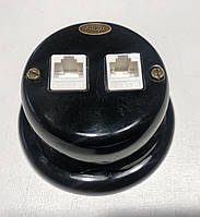 Ретро розетка фарфоровая Artlight, компьютерная (витая пара), черная, двойная