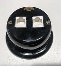 Ретро розетка  порцелянова Artlight  комп'ютерна (вита пара), чорна, подвійна