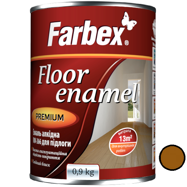 Емаль алкідна для підлоги ТМ " Farbex золотисто-коричнева 0,9 кг (107875), Коричневий, Коричневий