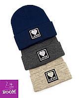 Жіноча/Дитяча шапка Лайк синя, сіра, кавова на зиму/осінь, тепла шапка з логотипом Likee в'язана