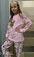 Пижама флиссовая детская зимняя девочке , махровая детская пижама девочке 4 5 6 7 8 лет