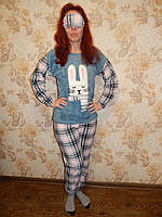 Тёплая зимняя пижама турецкая женская флиссовая с маской для сна , махровая женская пижама с зайцем m l xl xxl да, L, 44/46