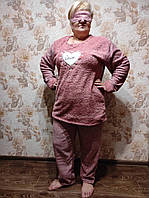 Женская батальная зимняя пижама флисс , турецкая пижама женская с маской для сна большой размер 3xl 4xl 4XL