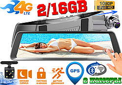 4G дзеркало телефон відеореєстратор, Pioneer 10FHD, 2/16GB, GPS-навігатор, SIM, 2 камери, Android