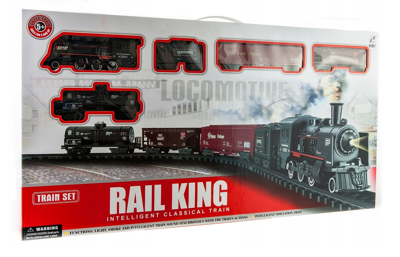 Дитяча залізниця Великий Колекційний торговий поїзд з ліхтарем та димом Roil King, фото 1