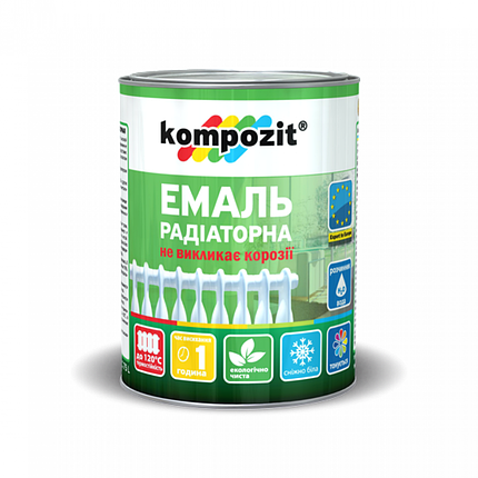 Акрилова емаль радіаторна Kompozit біла матова 0.3л, фото 1