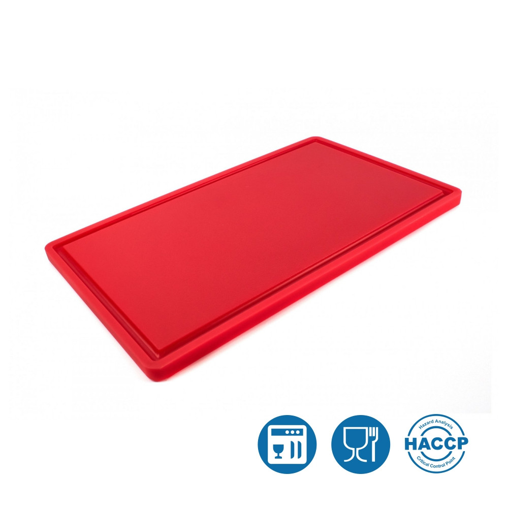 РОЗПРОДАЖ Кухонна дошка з жолобом пластикова дошка HDPE 500×300×18 мм 6 протиковзких ніжок червона