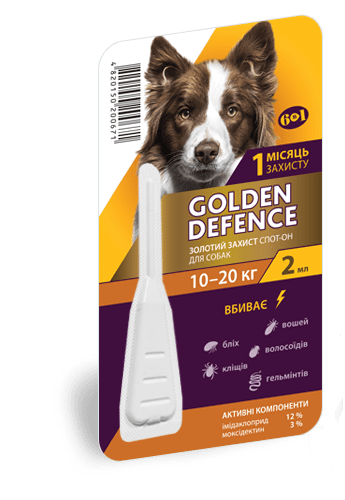 Золотий захист Golden Defence для собак вагою 10-20 кг краплі від бліх та кліщів, 1 піпетка