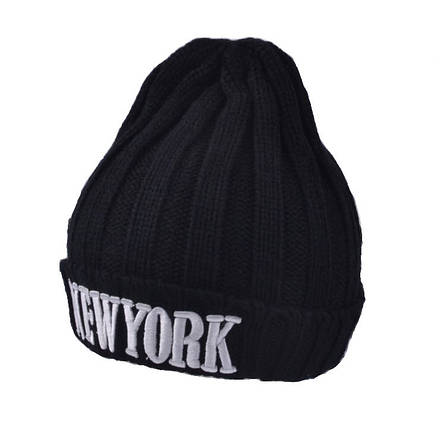 Шапка Нью-Йорк New York із великим в'язанням Чорна, фото 1