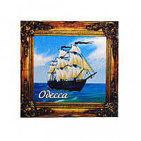 №2 "Корабль с белыми парусами" магнит - картина Одесса в декоративной рамке