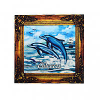 №7 "Дельфины и корабль" магнит - картина Одесса в декоративной рамке