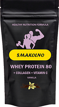 Whey Protein 80% + Колаген + Вітамін С + Кальцій + Ванільний смак, 0,9 кг Смакольно - комплексний сироватковий