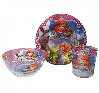 Подарочный набор детской посуды из ударопрочного стекла | 3 предмета | «Принцесса София»